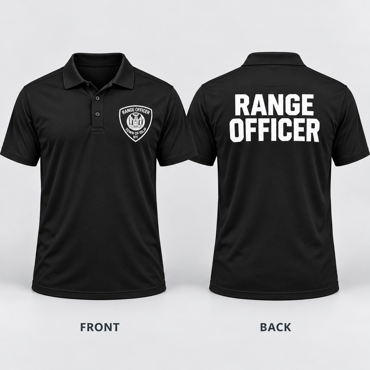 Town of Islip Range Officer Performance Golf Polo - Black — front and back