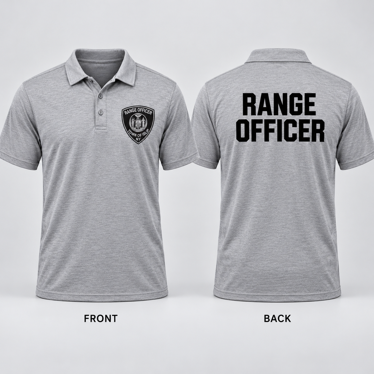Town of Islip Range Officer Performance Golf Polo - Heather Gray — front and back