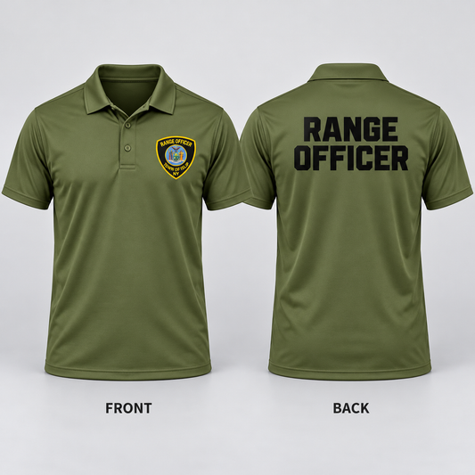 Town of Islip Range Officer Performance Golf Polo - Olive — front and back