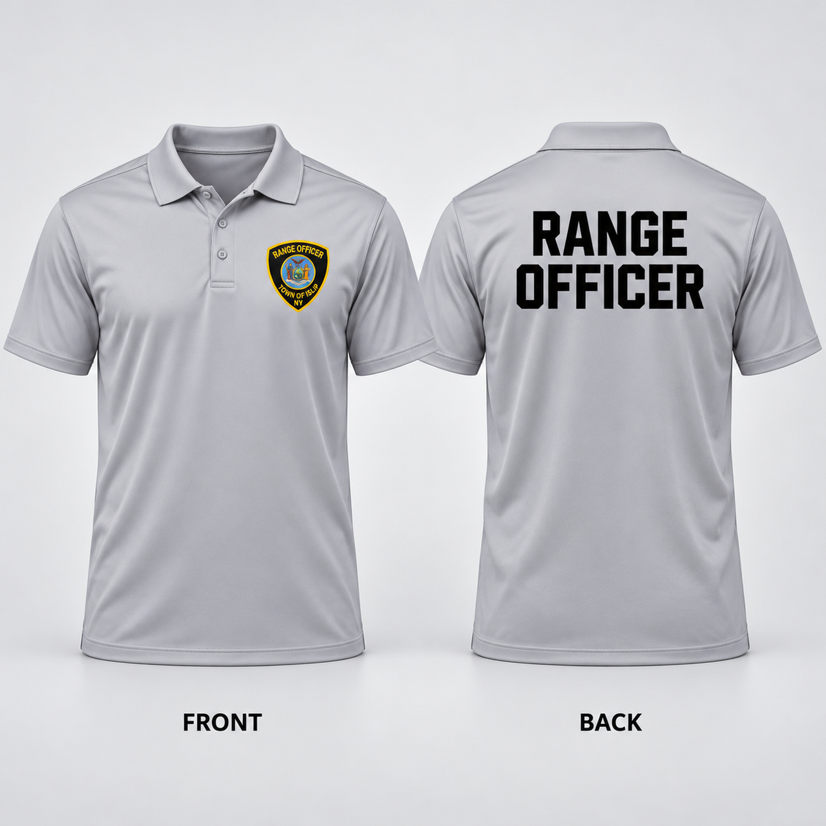 Town of Islip Range Officer Performance Golf Polo - Silver — front and back