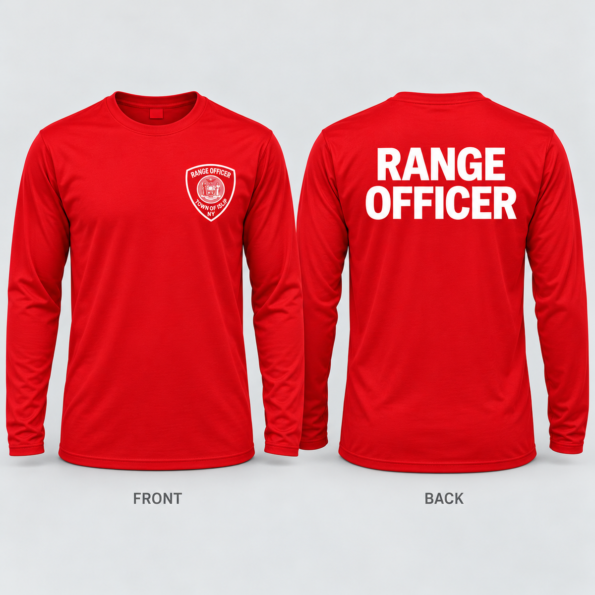 Town of Islip Range Officer Performance Long Sleeve Tee - Red front and back