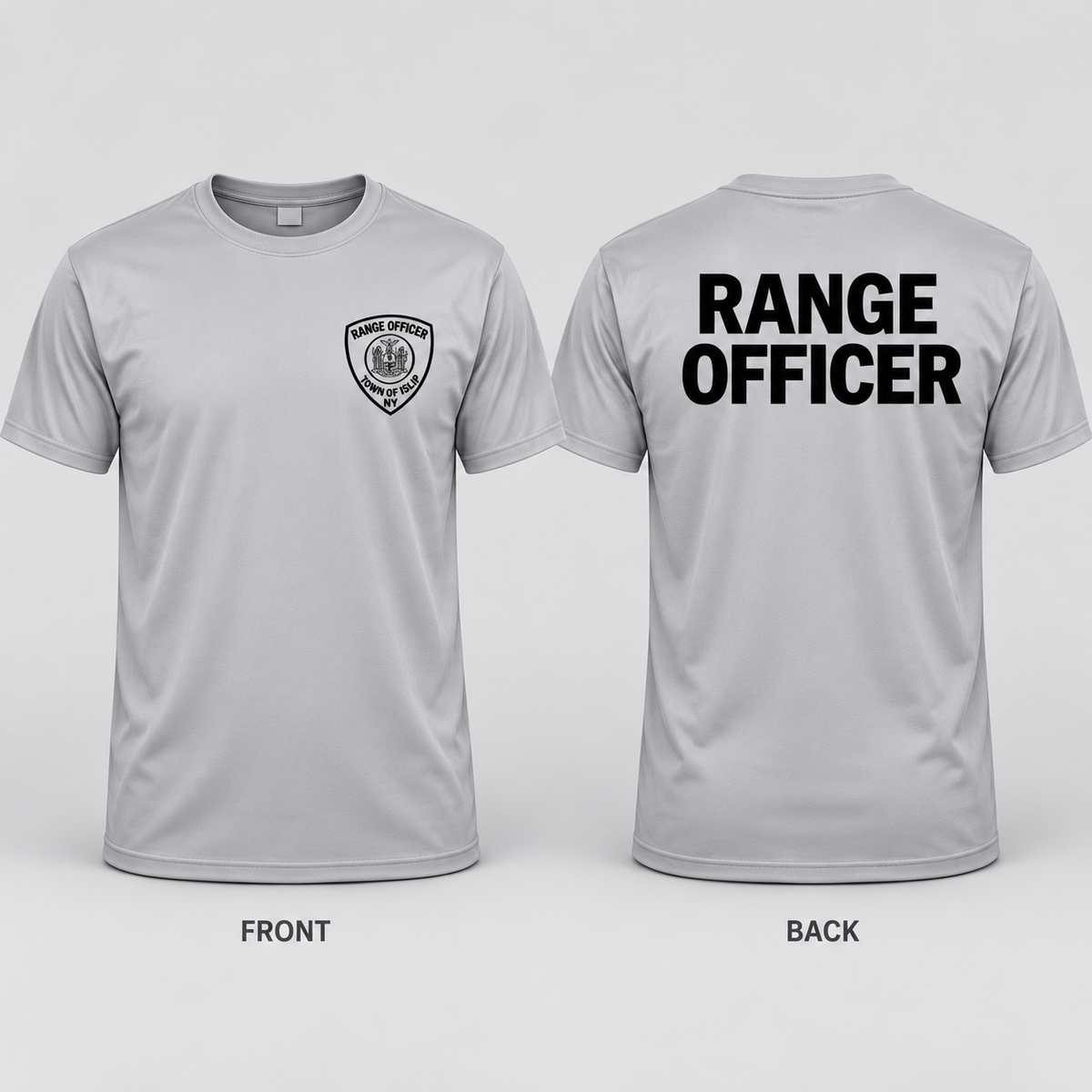 Town of Islip Range Officer Performance T-Shirt - Silver front and back