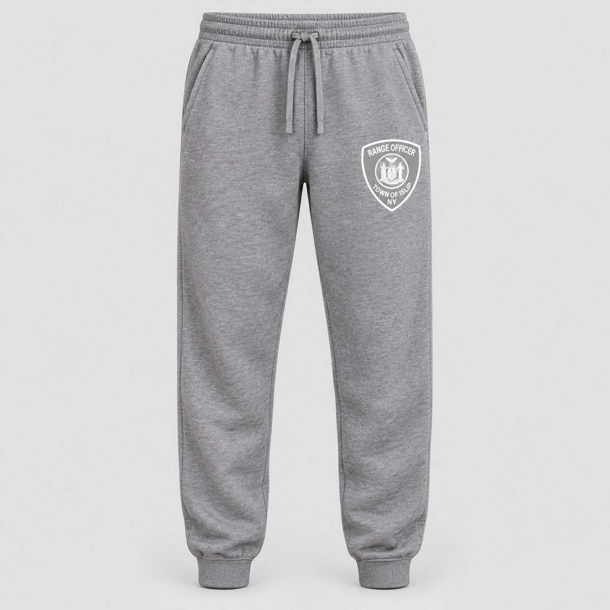 Town of Islip Range Officer Pocket Sweatpants - Heather Gray shield design