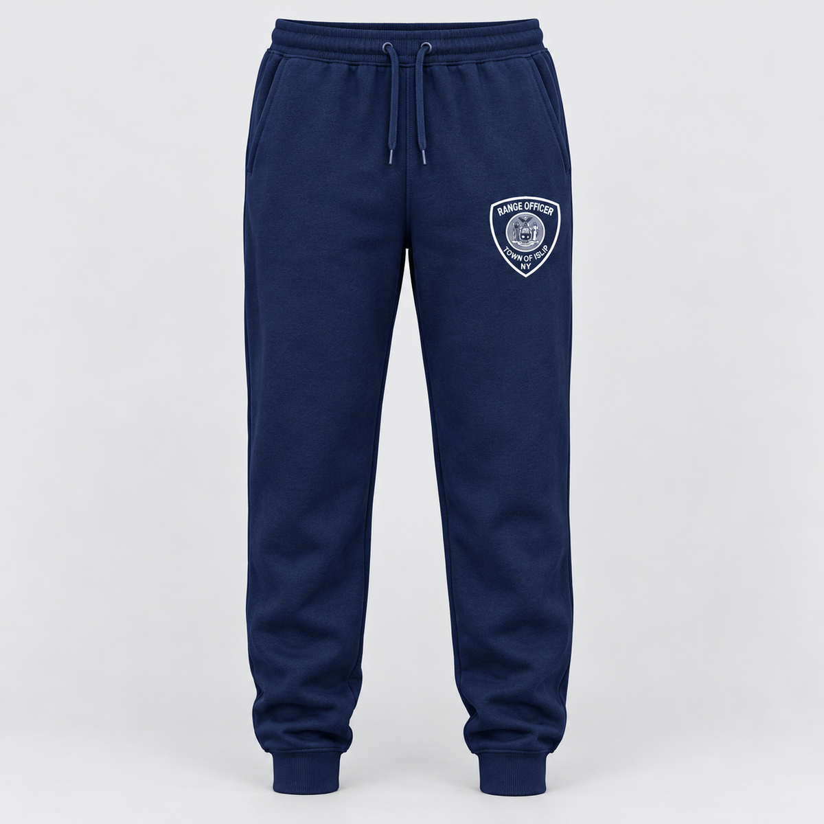 Town of Islip Range Officer Pocket Sweatpants - Navy / white print shield design