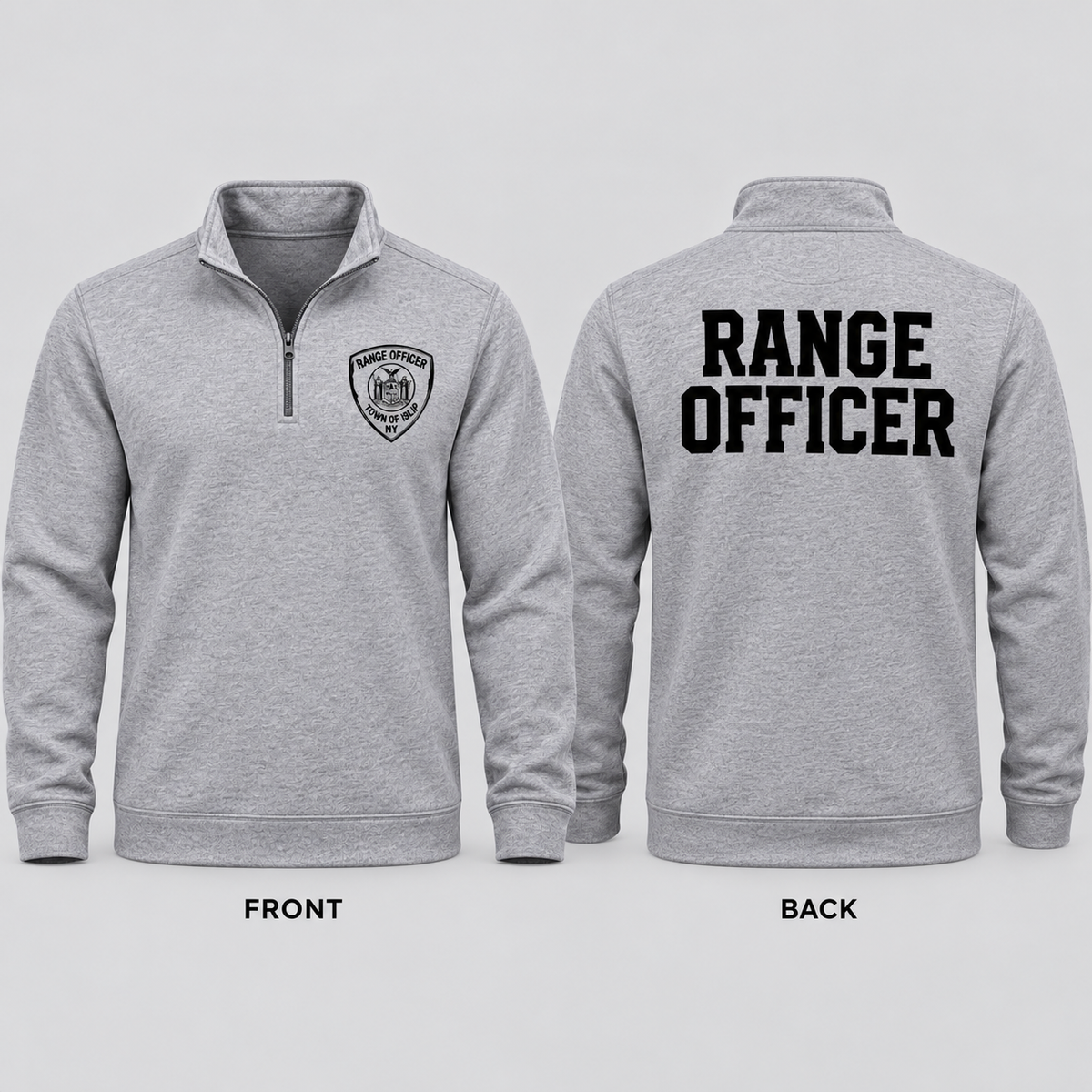 Town of Islip Range Officer Quarter Zip - Heather Gray — front and back