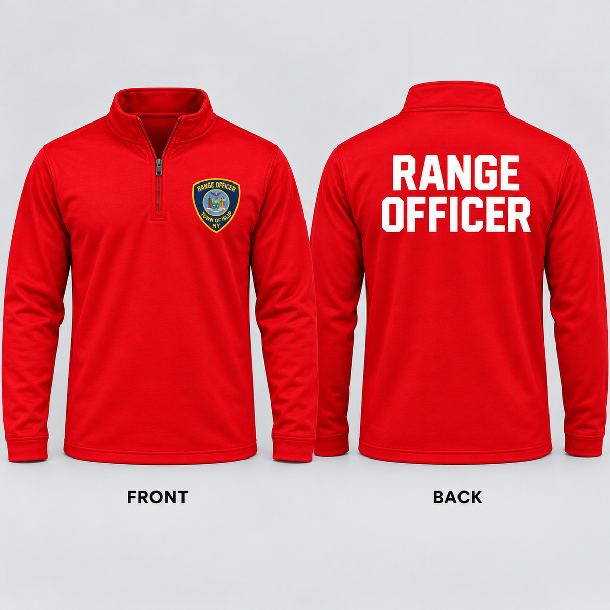 Town of Islip Range Officer Quarter Zip - Red — front and back