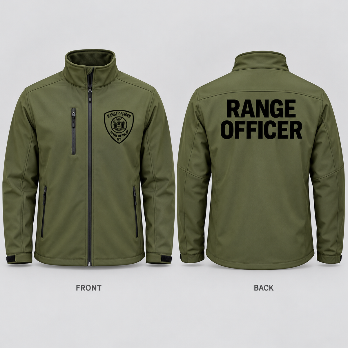 Town of Islip Range Officer Softshell Jacket - Olive front and back