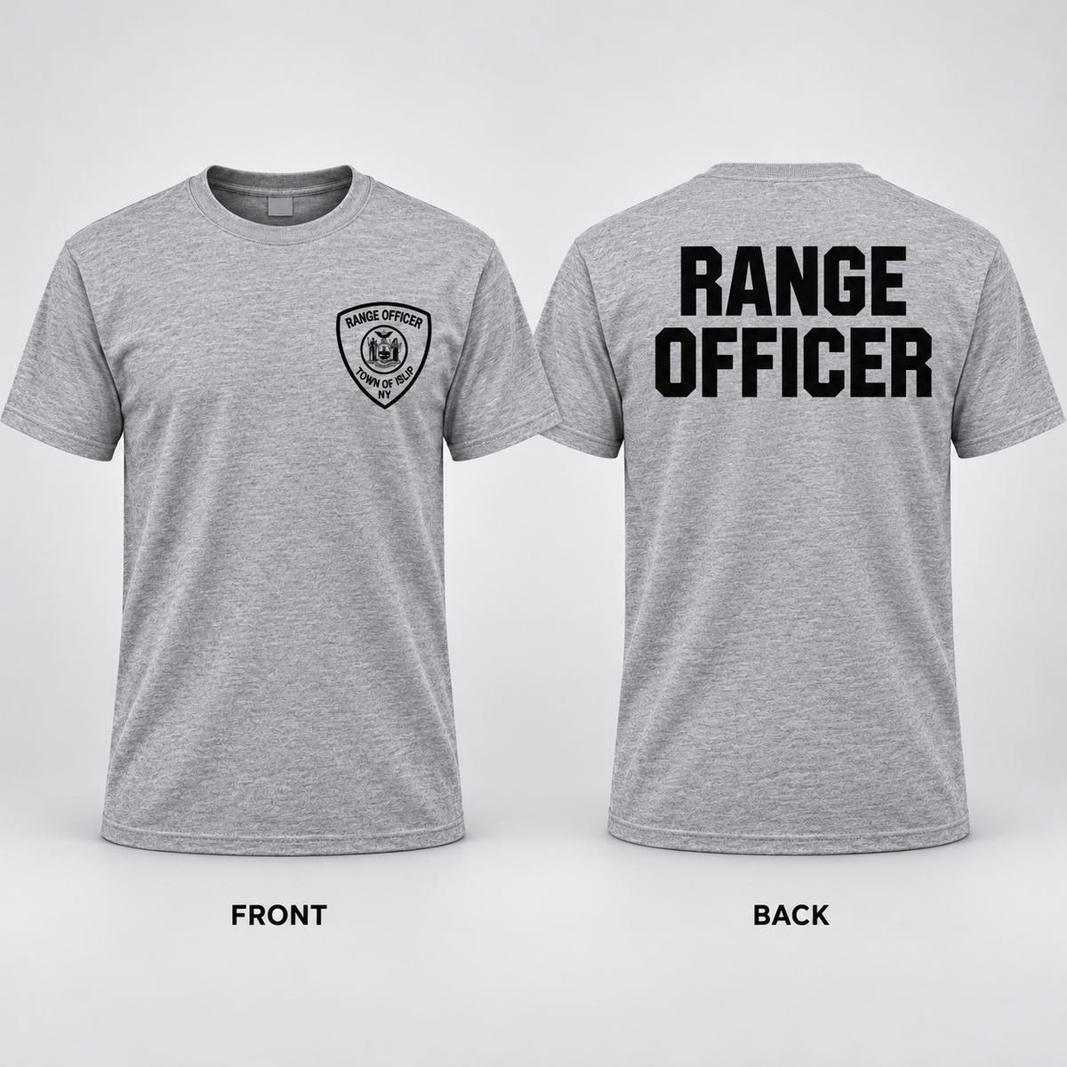 Town of Islip Range Officer T-Shirt - Heather Gray — front and back