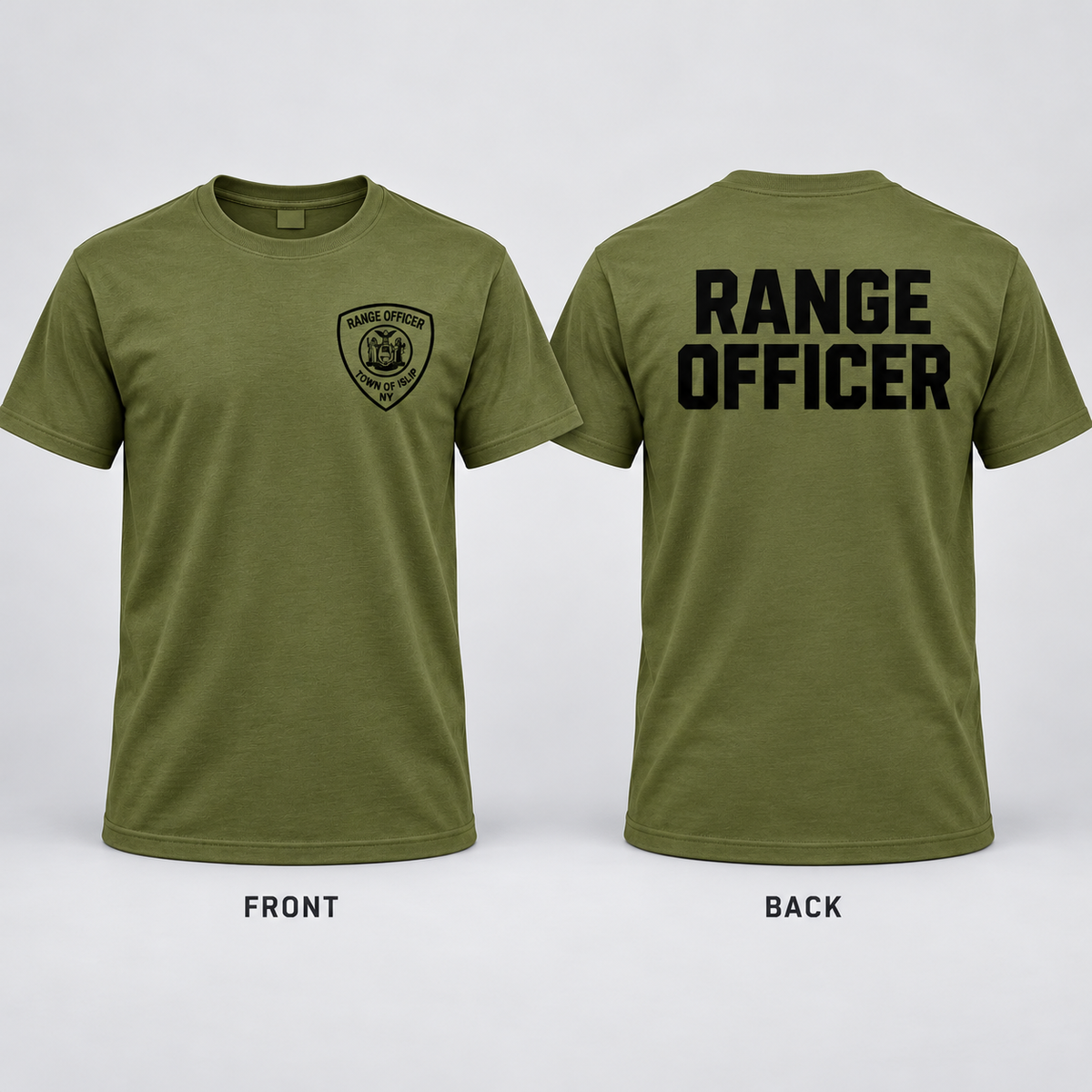 Town of Islip Range Officer T-Shirt - Olive — front and back