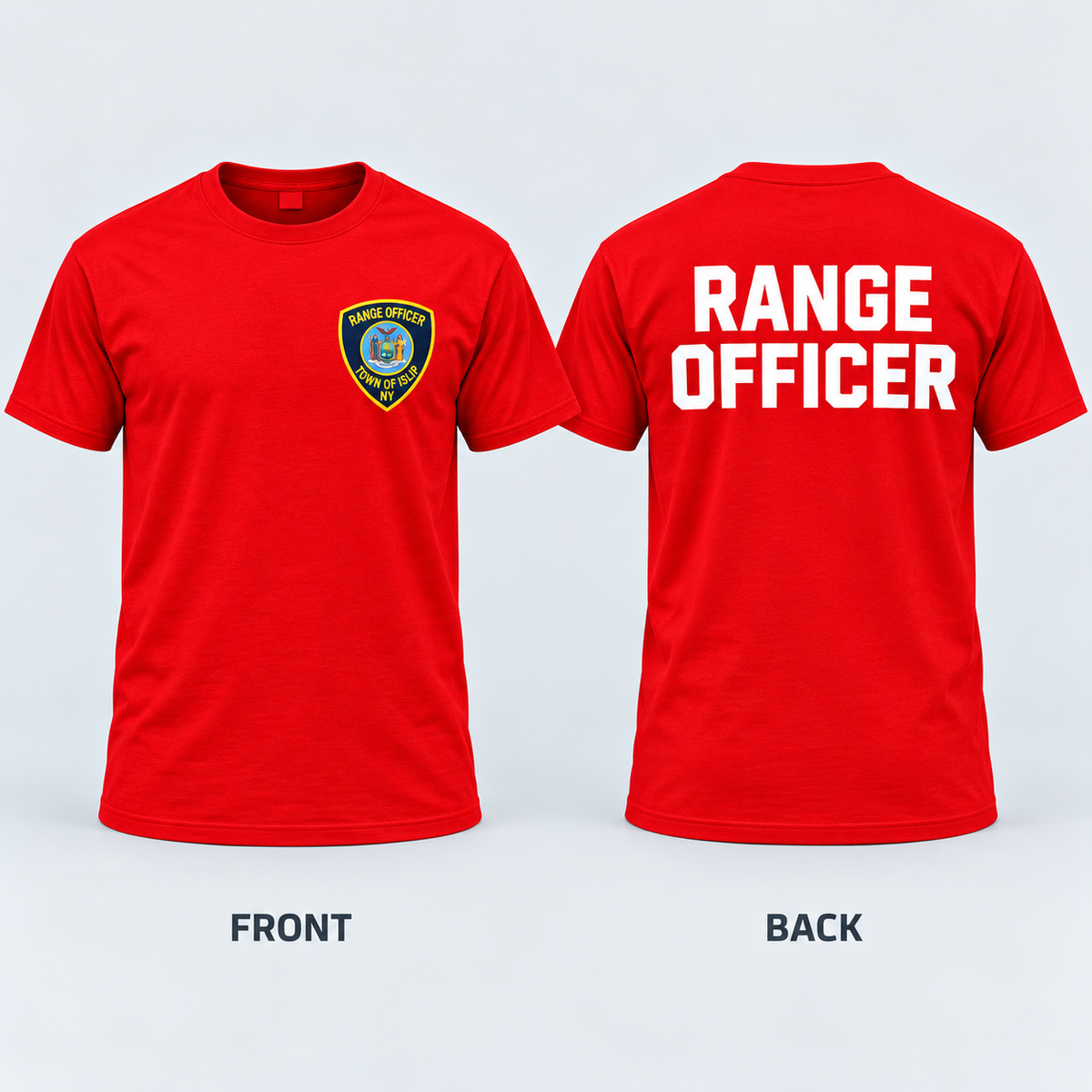 Town of Islip Range Officer T-Shirt - Red — front and back