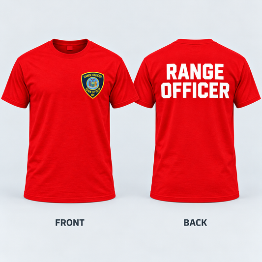 Town of Islip Range Officer T-Shirt - Red — front and back