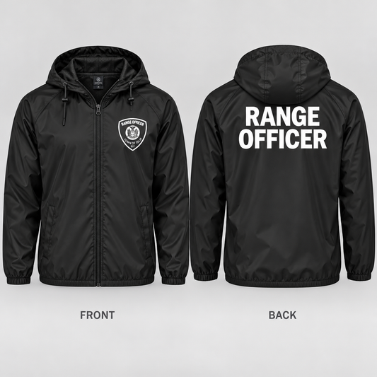 Town of Islip Range Officer Independent Trading Full-Zip Windbreaker - Black front and back