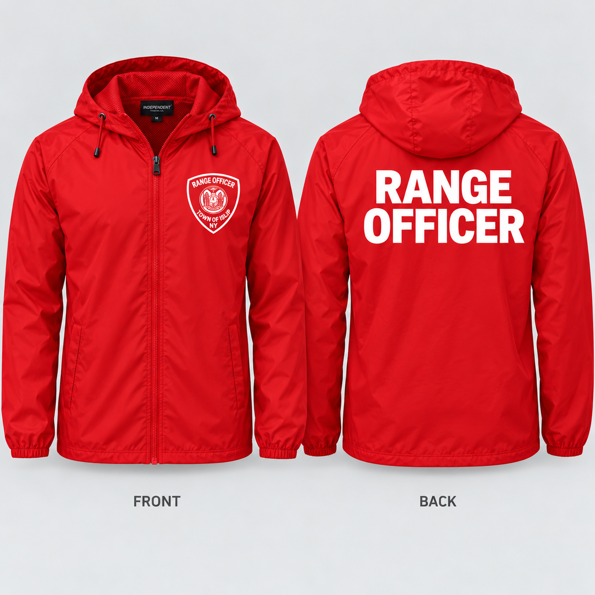 Town of Islip Range Officer Independent Trading Full-Zip Windbreaker - Red front and back