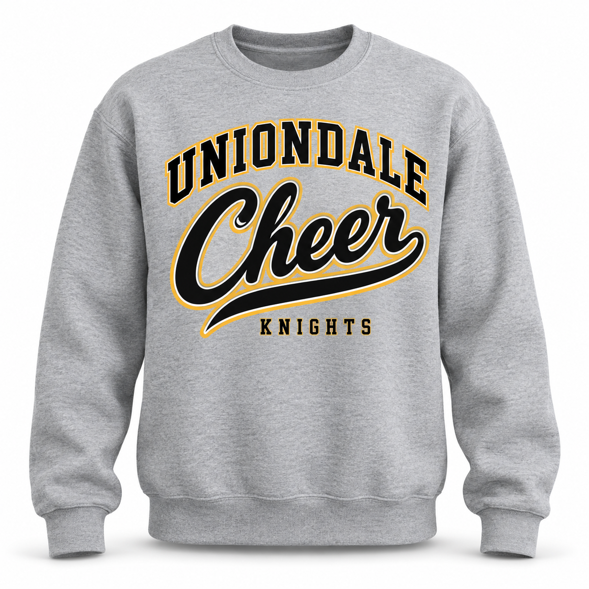 Uniondale Knights Cheer Script Crewneck in Heather Gray