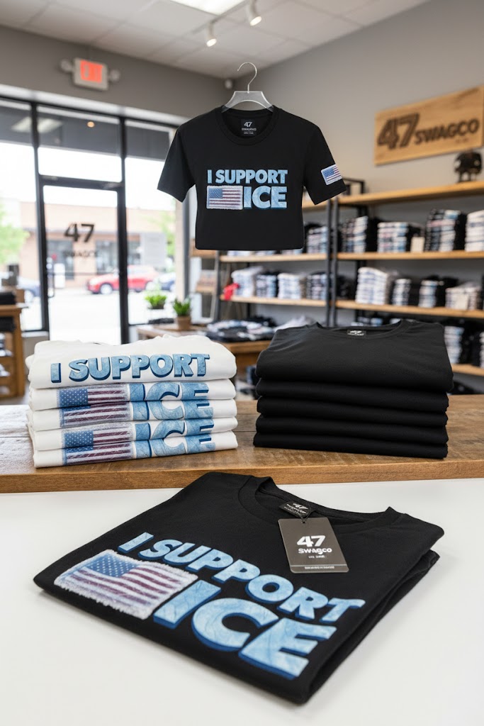 I Support ICE T-Shirt | Patriotic Pro-ICE American Flag Tee | 47SwagCo