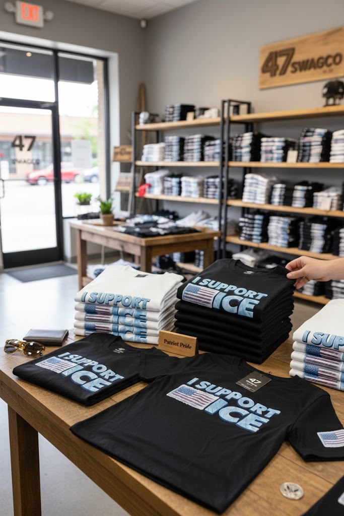 I Support ICE T-Shirt | Patriotic Pro-ICE American Flag Tee | 47SwagCo