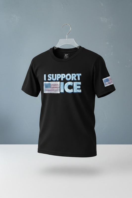 I Support ICE T-Shirt | Patriotic Pro-ICE American Flag Tee | 47SwagCo
