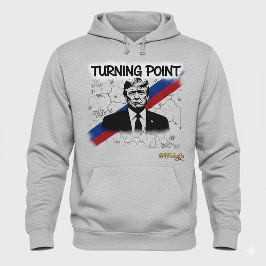 TURNING POINT: Trump Graffiti Hoodie | Premium Heather Grey Street Art Sweatshirt