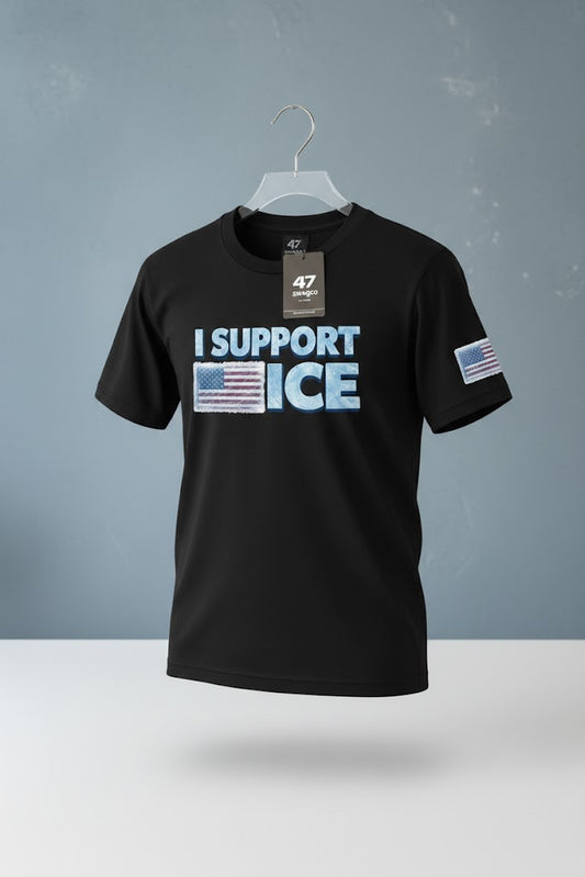 I Support ICE T-Shirt | Patriotic Pro-ICE American Flag Tee | 47SwagCo