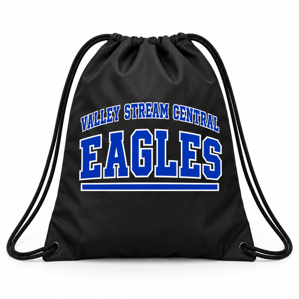 Valley Stream Central Campus Drawstring Bag, Black, digital mockup