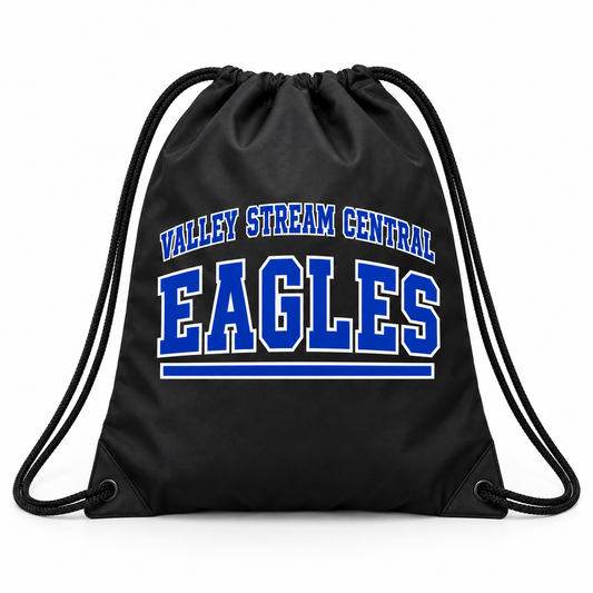 Valley Stream Central Campus Drawstring Bag, Black, digital mockup