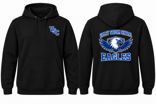 VALLEY STREAM CENTRAL EAGLES black hoodie front and back