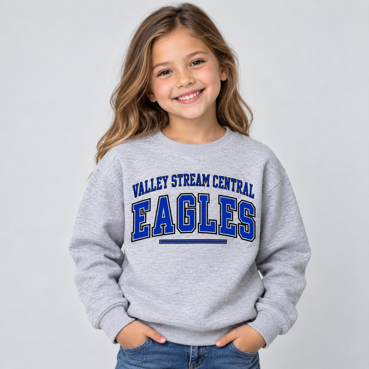 Valley Stream Central Campus Youth Crewneck Sweatshirt, Sport Grey, digital mockup