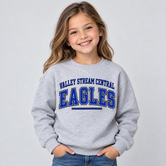 Valley Stream Central Campus Youth Crewneck Sweatshirt, Sport Grey, digital mockup