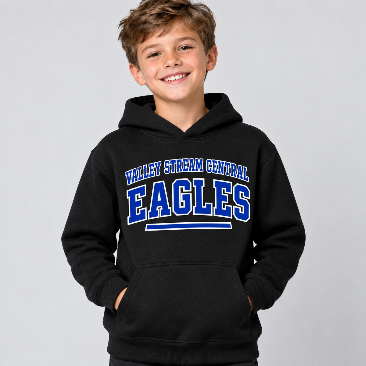 Valley Stream Central Campus Youth Pullover Hoodie, Black, digital mockup