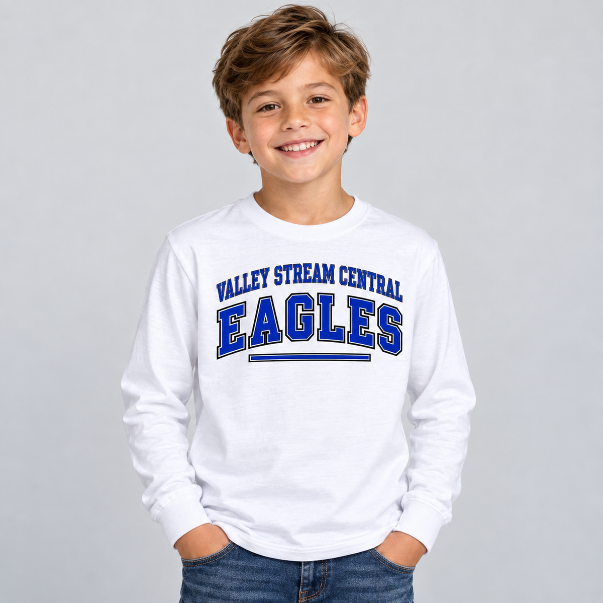 Valley Stream Central Campus Youth Long-Sleeve T-Shirt, White, digital mockup