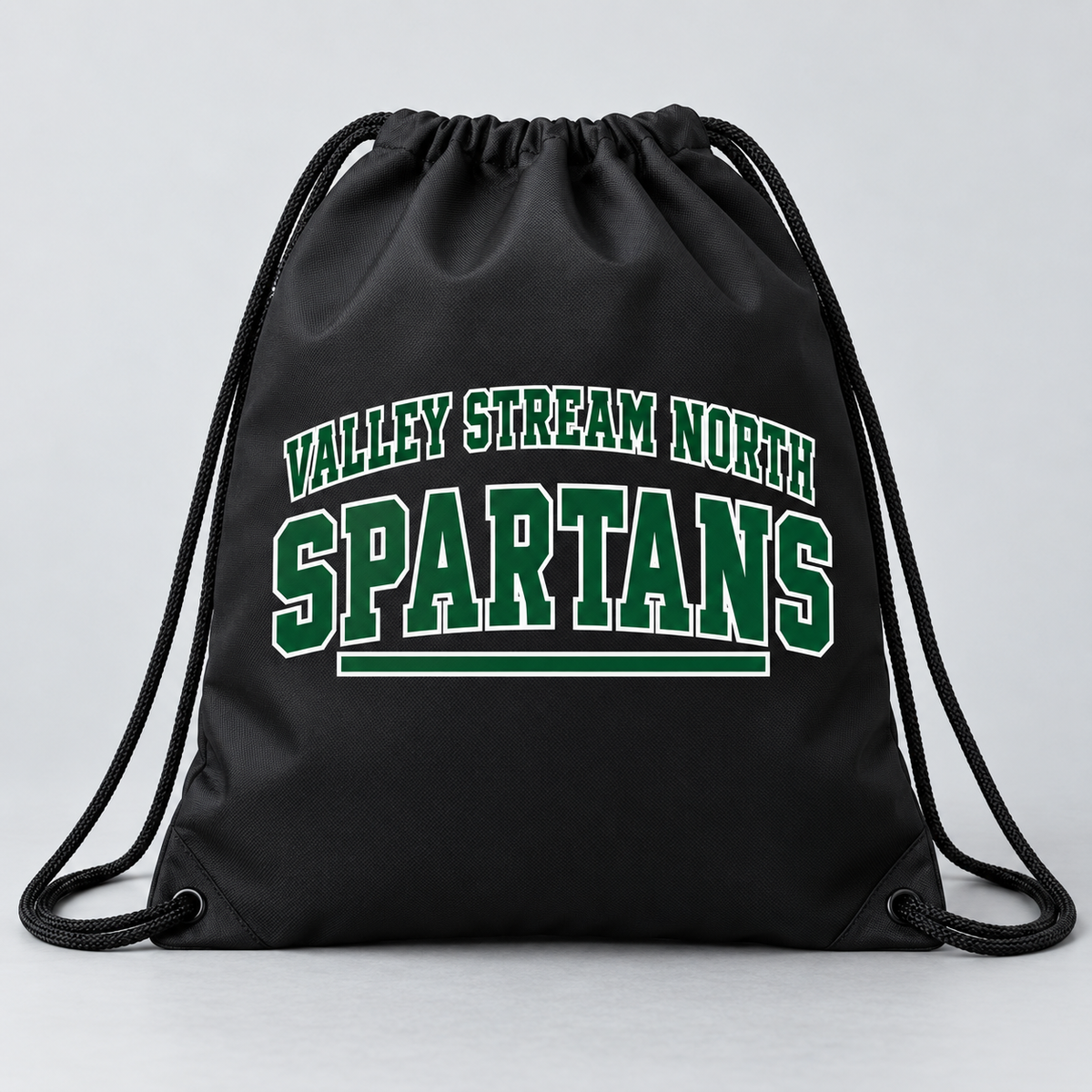Valley Stream North Campus Drawstring Bag, Black, digital mockup