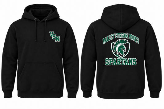 VALLEY STREAM NORTH SPARTANS black hoodie front and back