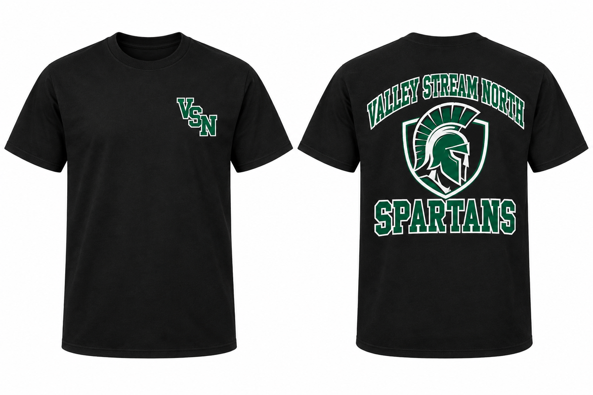 VALLEY STREAM NORTH SPARTANS black tee front and back