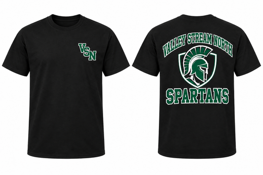VALLEY STREAM NORTH SPARTANS black tee front and back