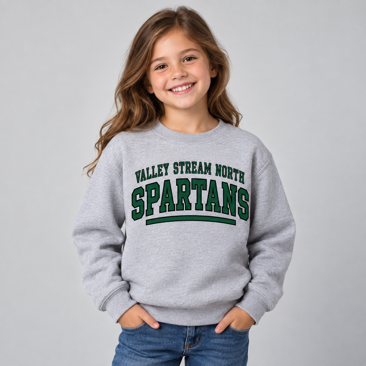 Valley Stream North Campus Youth Crewneck Sweatshirt, Sport Grey, digital mockup