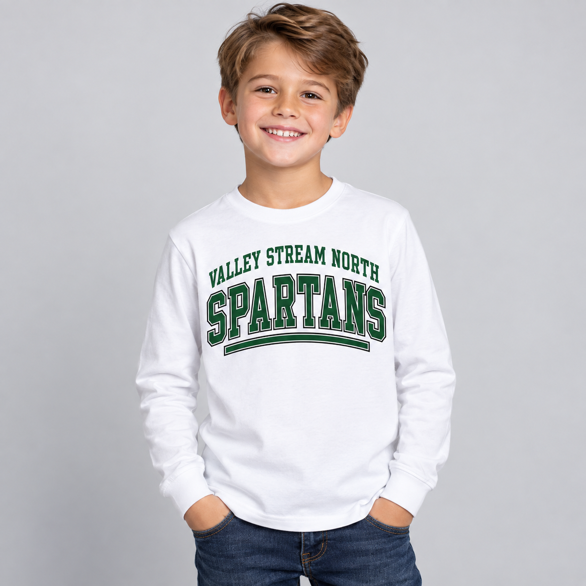 Valley Stream North Campus Youth Long-Sleeve T-Shirt, White, digital mockup