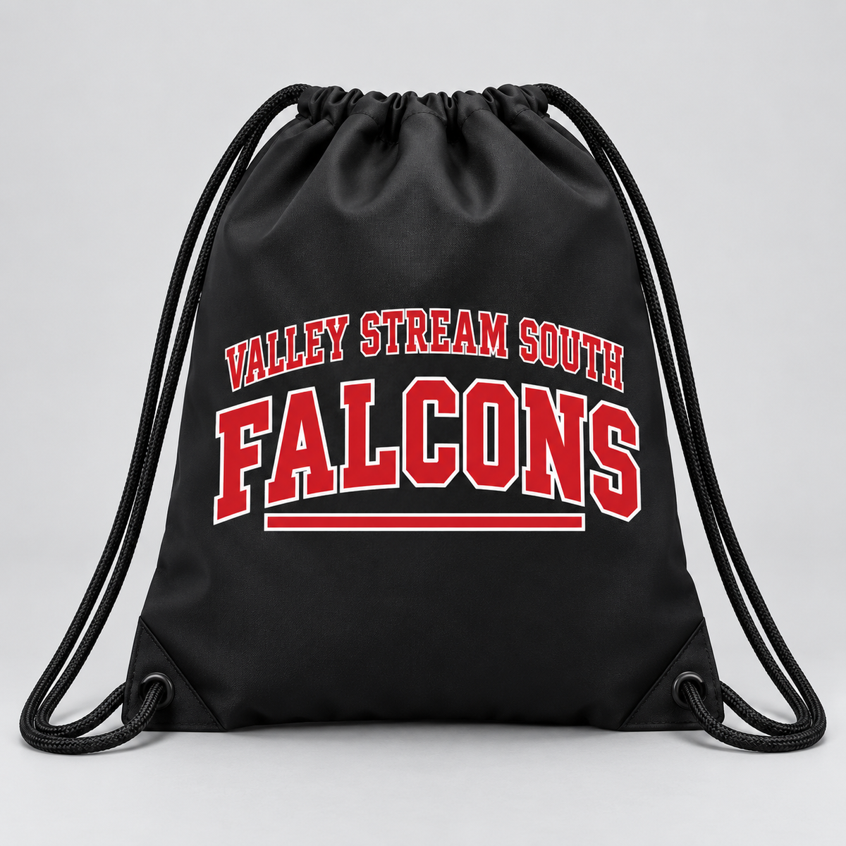 Valley Stream South Campus Drawstring Bag, Black, digital mockup