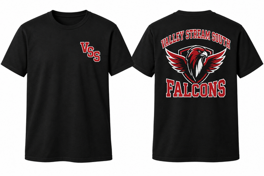 VALLEY STREAM SOUTH FALCONS black tee front and back