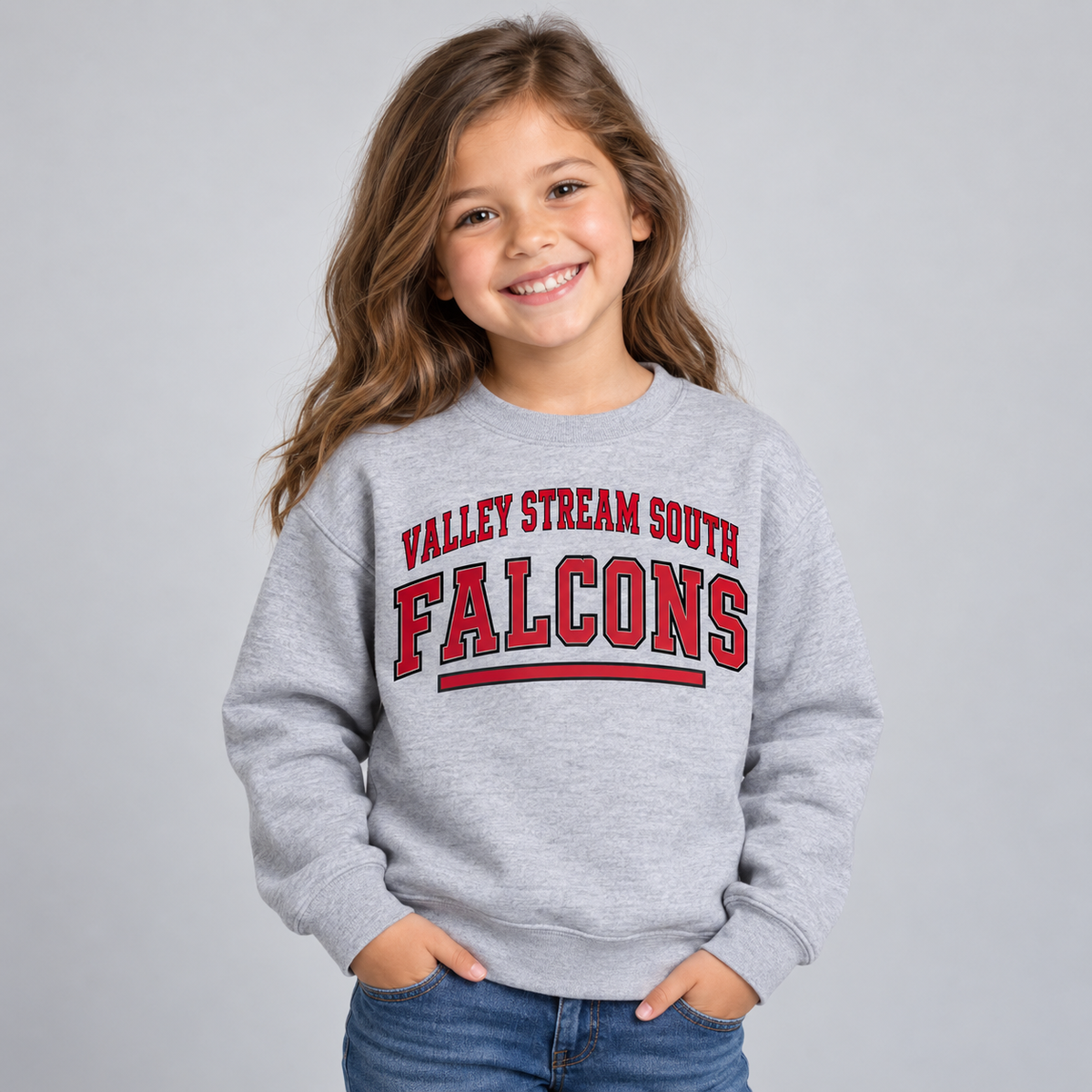 Valley Stream South Campus Youth Crewneck Sweatshirt, Sport Grey, digital mockup