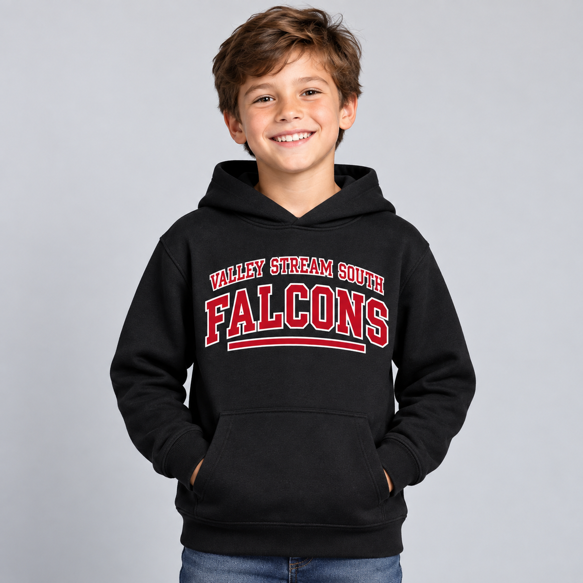 Valley Stream South Campus Youth Pullover Hoodie, Black, digital mockup
