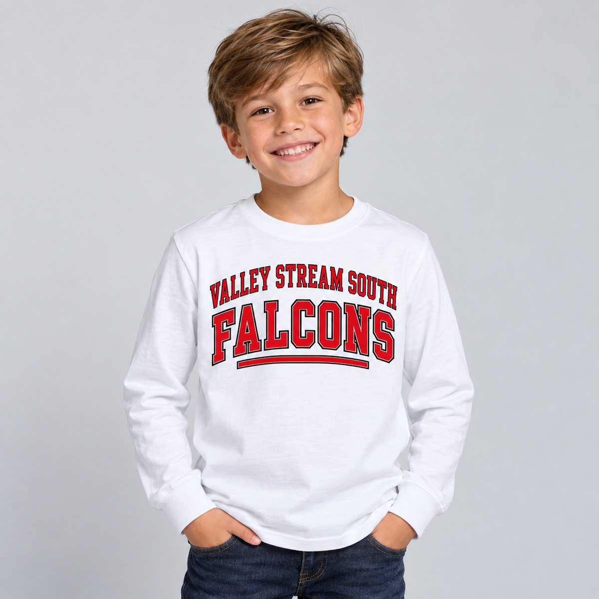 Valley Stream South Campus Youth Long-Sleeve T-Shirt, White, digital mockup