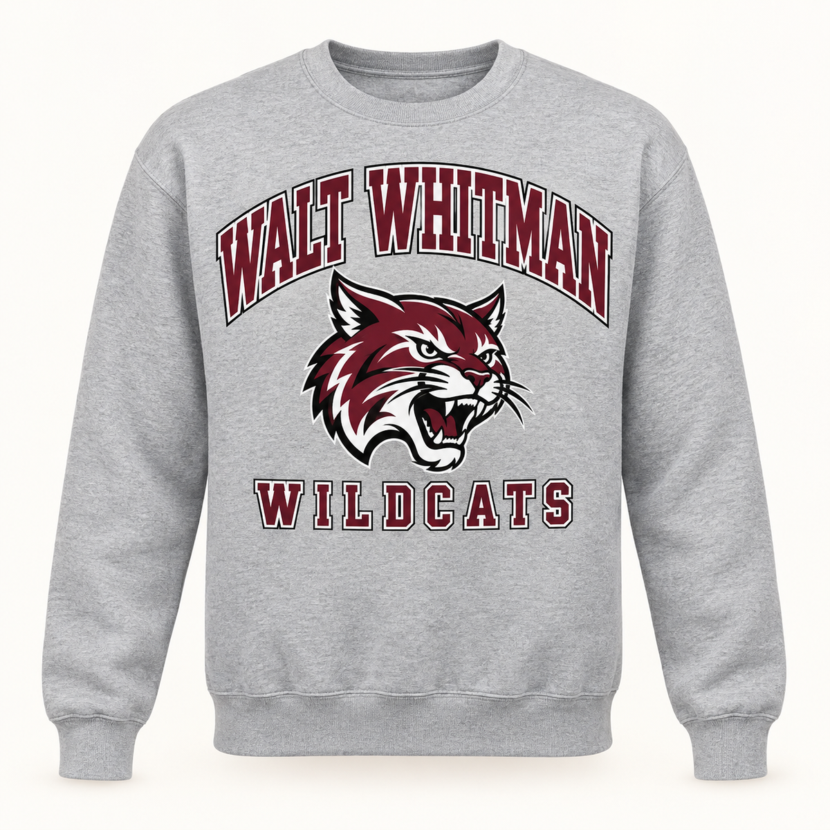 Walt Whitman Wildcats Campus Crewneck Sweatshirt in Heather Gray