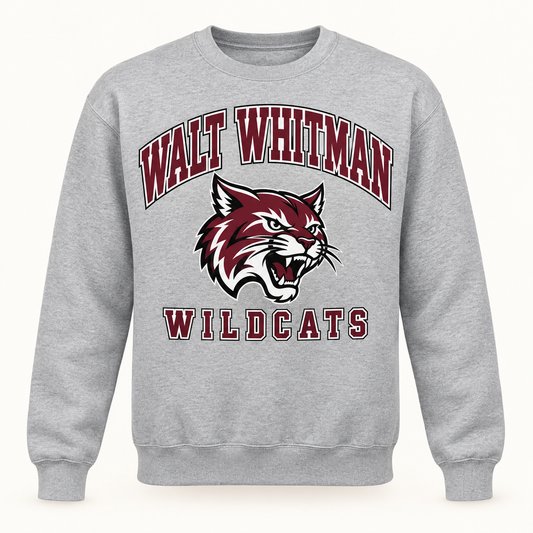 Walt Whitman Wildcats Campus Crewneck Sweatshirt in Heather Gray
