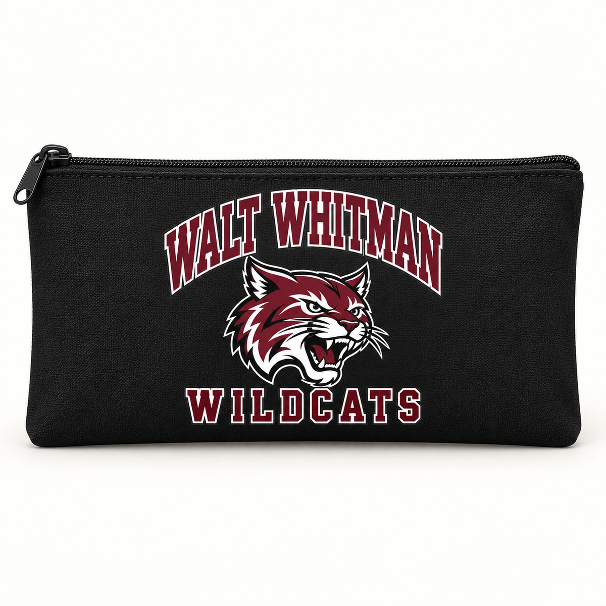 Walt Whitman Wildcats Campus Zippered Pencil Pouch — Black