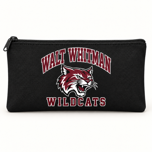 Walt Whitman Wildcats Campus Zippered Pencil Pouch — Black