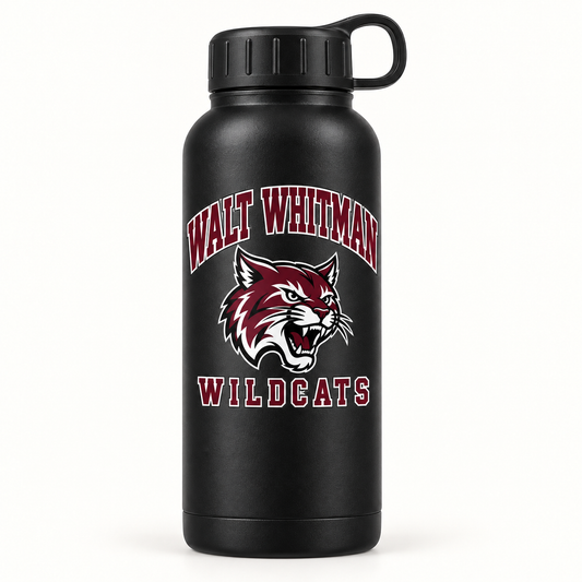 Walt Whitman Wildcats Campus Water Bottle — Black