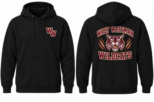 WALT WHITMAN WILDCATS black hoodie front and back