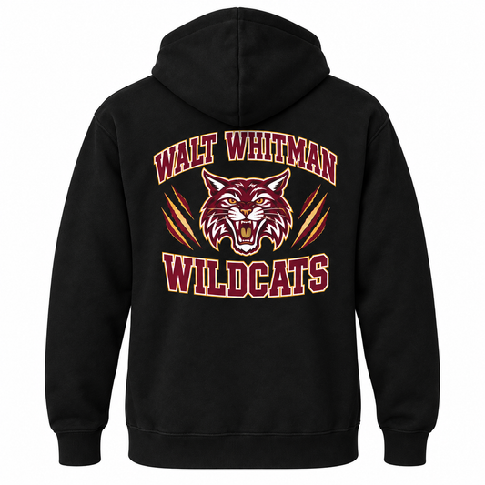 Walt Whitman Varsity Hoodie — Black — single black garment back view