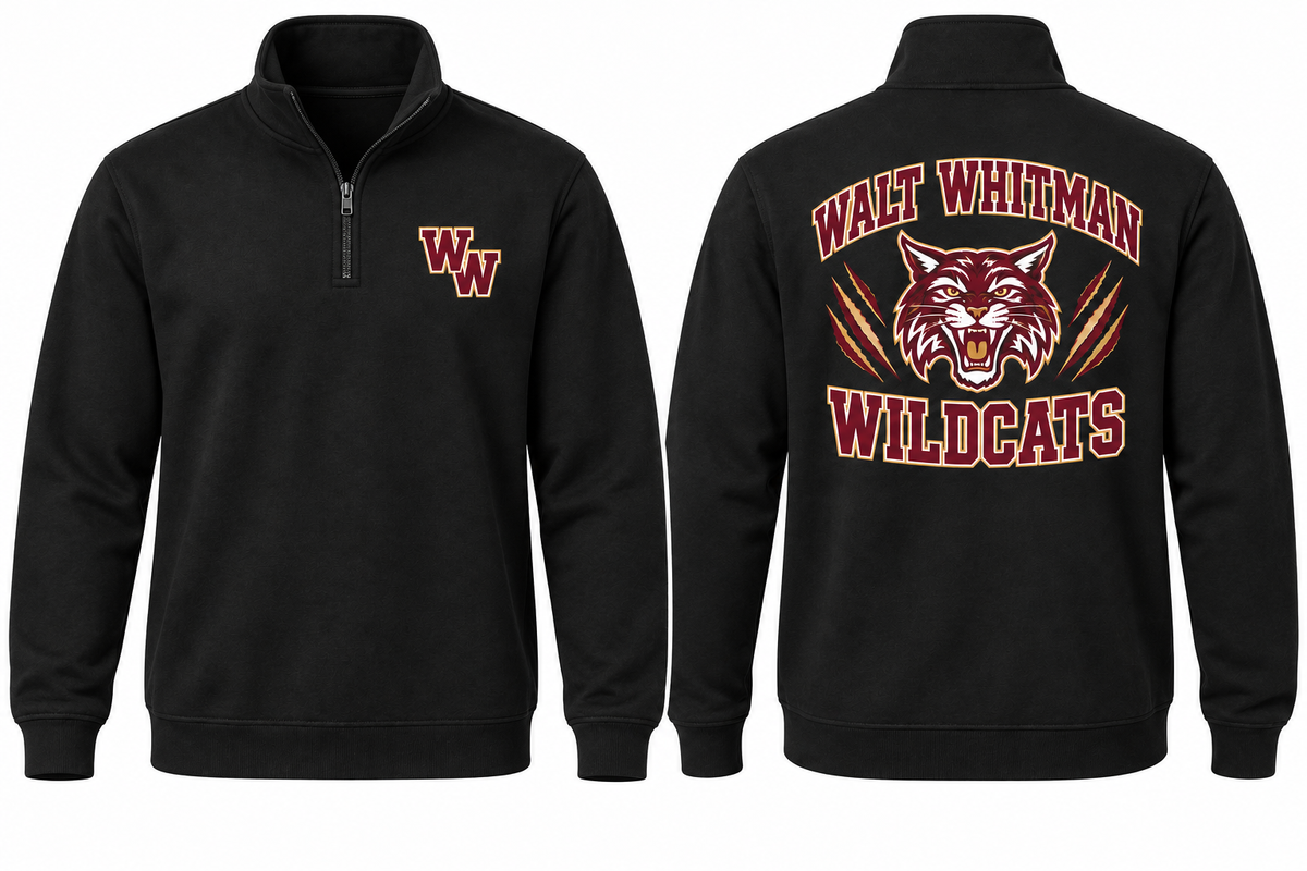Walt Whitman Varsity Quarter-Zip — Black front and back