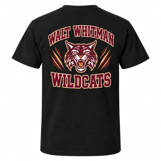 Walt Whitman Varsity Tee — Black — single black garment back view
